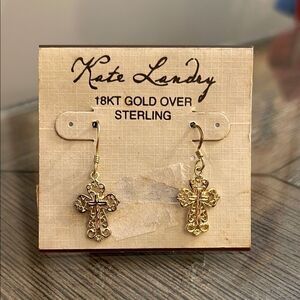 Kate Landry 18KT Gold Over Sterling Filigree Cross Earrings